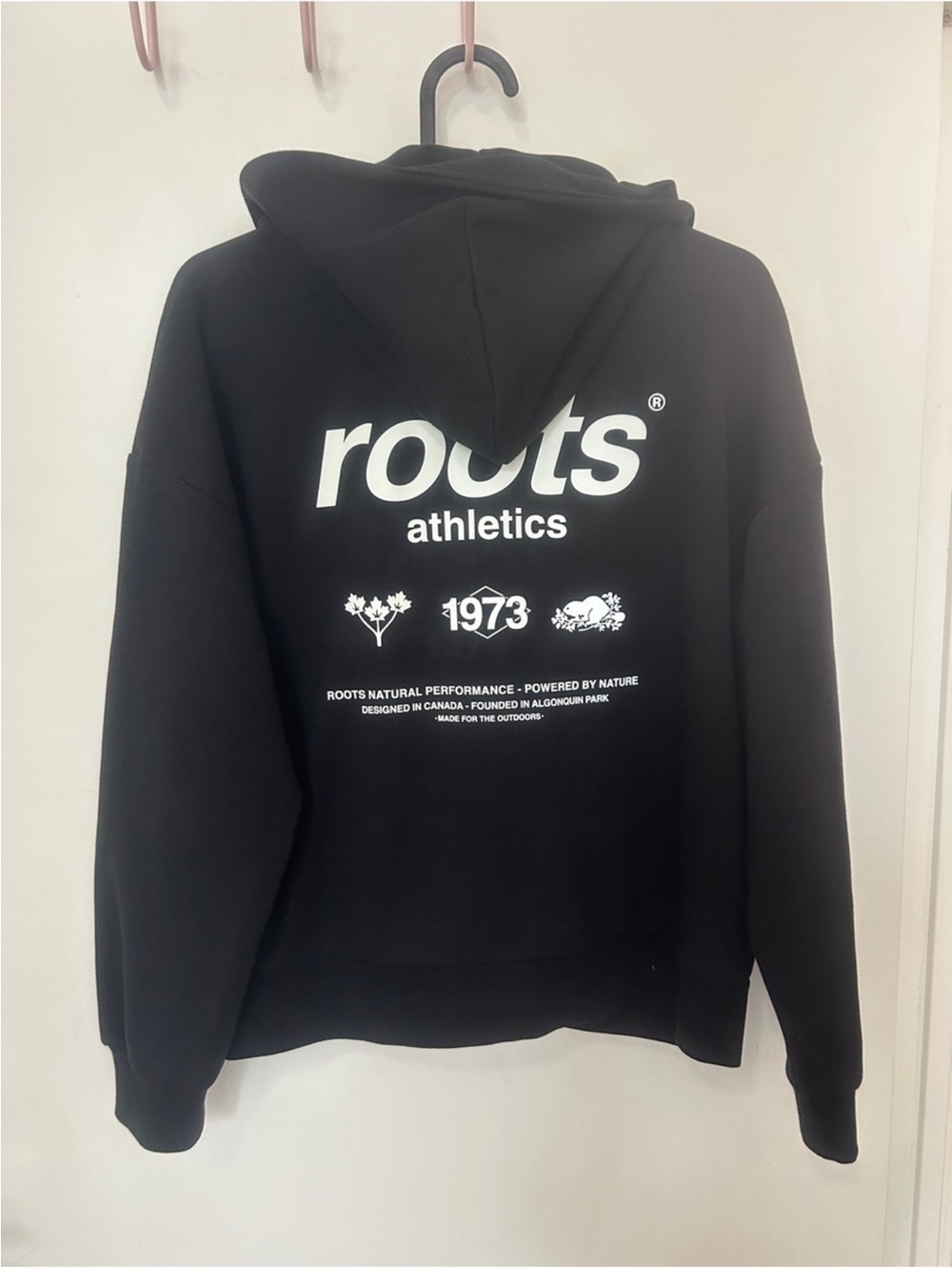 Roots Kids Athletics 1973 Full Zip Hoodie Black Graphic Back Organic Cotton L